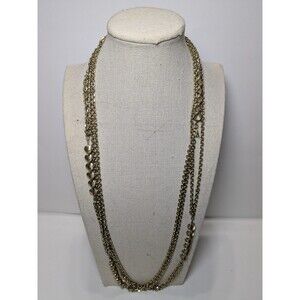 Monet Flapper Length Gold Tone Necklace Double Chain With Shell Like Design